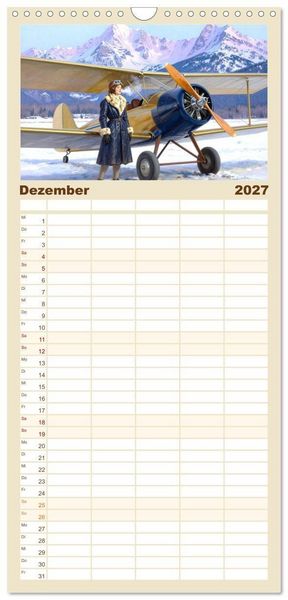 Produktbild: Familienplaner 2027 - Lack und Leinwand &ndash; Flieger mit 5 Spalten (Wandkalender, 21 x 45 cm) CALVENDO