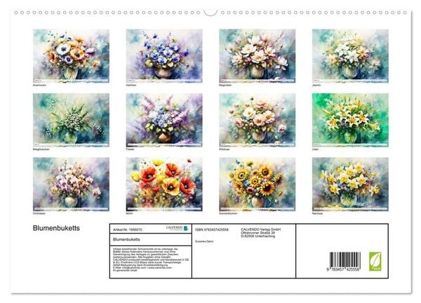 Produktbild: Blumenbuketts (hochwertiger Premium Wandkalender 2026 DIN A2 quer), Kunstdruck in Hochglanz