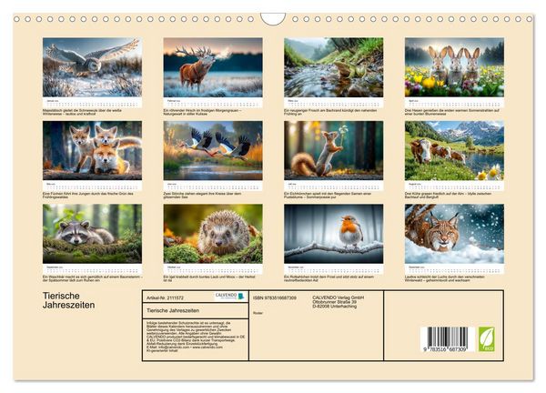 Produktbild: Tierische Jahreszeiten (Wandkalender 2026 DIN A3 quer), CALVENDO Monatskalender