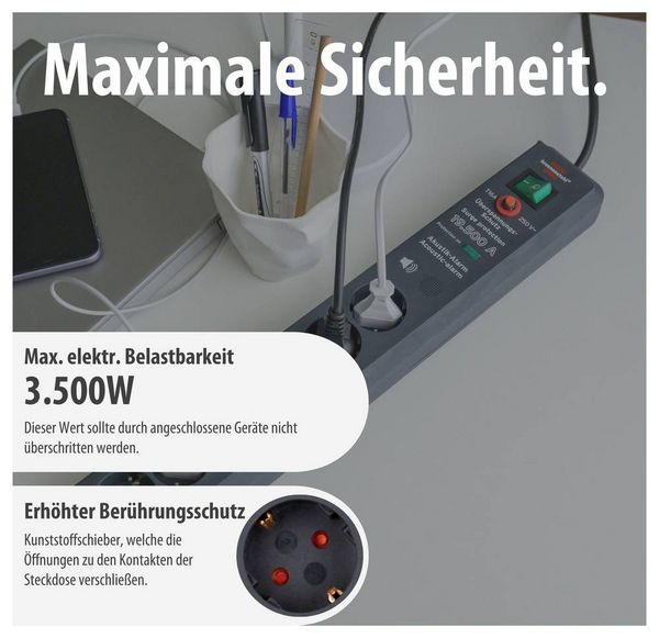 Produktbild: Brennenstuhl 1159540376 &Uuml;berspannungsschutz-Steckdosenleiste 6fach Anthrazit Schutzkontakt 1 St.