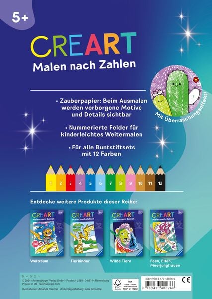 Produktbild: CreArt Malen nach Zahlen ab 5 - Zauberpapier: Kawaii S&uuml;&szlig;e Freunde