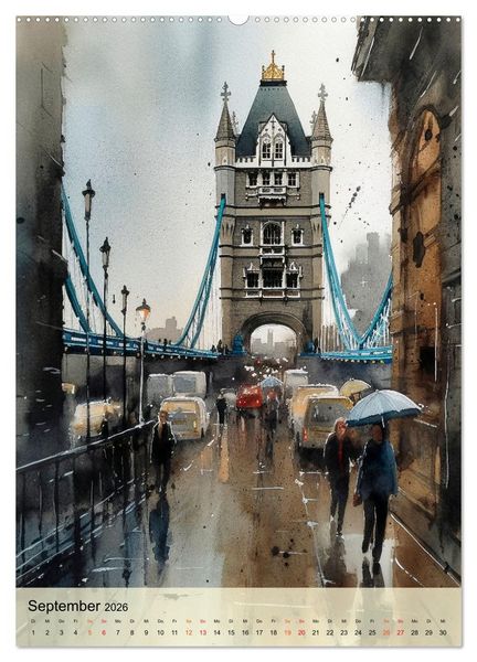 Produktbild: London - ein Regentag (Wandkalender 2026 DIN A2 hoch), CALVENDO Monatskalender