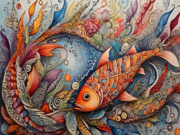 Produktbild: CALVENDO Puzzle Fisch, zentangle, farbenfroh, Fantasie, fantasievoll, bunt, orange, wasser, lustig, Tier, Kinderzimmer, Kinder | 1000 Teile Lege-Gr&ouml;&szlig;e