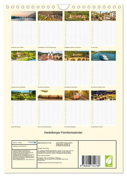 Produktbild: Heidelberger Familienkalender (Wandkalender 2026 DIN A4 hoch), CALVENDO Monatskalender