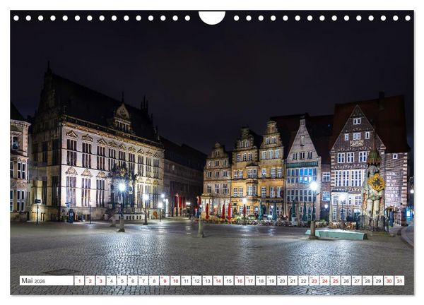 Produktbild: Bremen und Bremerhaven - Nachtaufnahmen (Wandkalender 2026 DIN A4 quer), CALVENDO Monatskalender