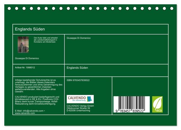 Produktbild: Englands S&uuml;den (Tischkalender 2026 DIN A5 quer), CALVENDO Monatskalender