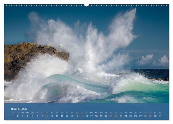 Produktbild: Temp&ecirc;tes c&ocirc;ti&egrave;res - La puissance brute des vagues (Calendrier mural 2026 DIN A2 vertical), CALVENDO calendrier mensuel
