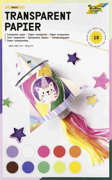 Folia Transparentpapiermappe 42g/m² 18,5x29,7cm, 10 Blatt, farbig sortiert