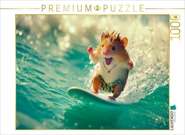 Produktbild: CALVENDO Puzzle Cooler Wellenreiter mit Pf&ouml;tchen | 1000 Teile Lege-Gr&ouml;&szlig;e 64x48cm Foto-Puzzle f&uuml;r gl&uuml;ckliche Stunden