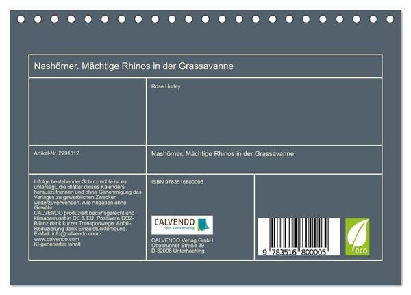 Produktbild: Nash&ouml;rner. M&auml;chtige Rhinos in der Grassavanne (Tischkalender 2027 DIN A5 quer), CALVENDO Monatskalender