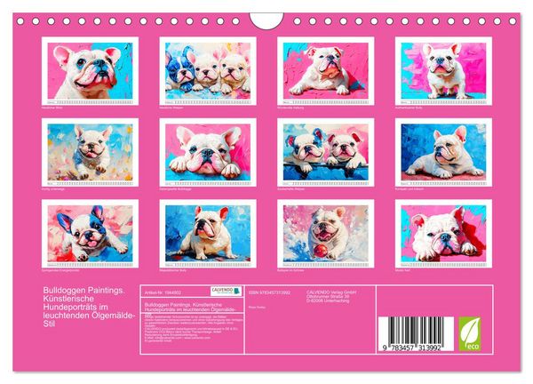 Produktbild: Bulldoggen Paintings. K&uuml;nstlerische Hundeportr&auml;ts im leuchtenden &Ouml;lgem&auml;lde-Stil (Wandkalender 2026 DIN A4 quer), CALVENDO Monatskalender
