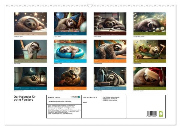 Produktbild: Der Kalender f&uuml;r echte Faultiere (Wandkalender 2026 DIN A2 quer), CALVENDO Monatskalender