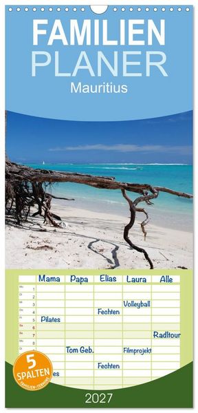 Produktbild: Familienplaner 2027 - Mauritius mit 5 Spalten (Wandkalender, 21 x 45 cm) CALVENDO