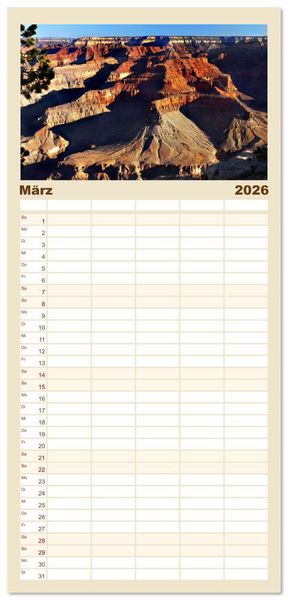 Produktbild: Familienplaner 2026 - Nationalparks der Welt mit 5 Spalten (Wandkalender, 21 x 45 cm) CALVENDO