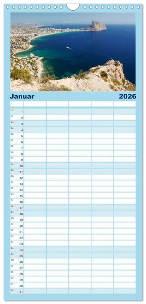 Produktbild: Familienplaner 2026 - Costa Blanca. Schroffe Felsen und schillerndes Mittelmeer mit 5 Spalten (Wandkalender, 21 x 45 cm) CALVENDO