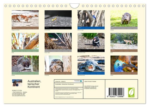 Produktbild: Australien, tierischer Kontinent (Wandkalender 2026 DIN A4 quer), CALVENDO Monatskalender