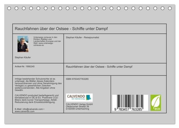 Produktbild: Rauchfahnen &uuml;ber der Ostsee - Schiffe unter Dampf (Tischkalender 2026 DIN A5 quer), CALVENDO Monatskalender