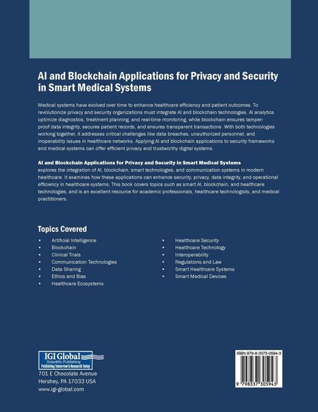 Produktbild: AI and Blockchain Applications for Privacy and Security in Smart Medical Systems