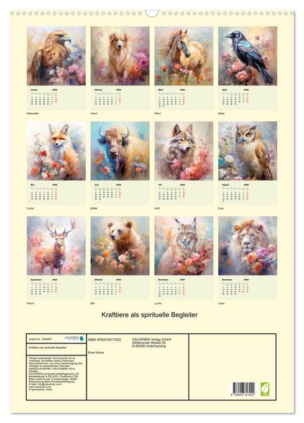 Produktbild: Krafttiere als spirituelle Begleiter (Wandkalender 2026 DIN A2 hoch), CALVENDO Monatskalender