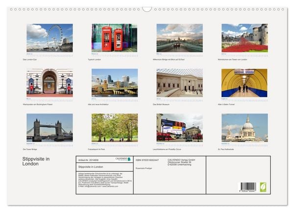 Produktbild: Stippvisite in London (Wandkalender 2026 DIN A2 quer), CALVENDO Monatskalender