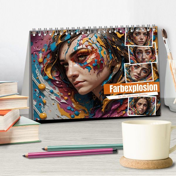 Produktbild: Farbexplosion - Ein Jahr voller bunter Gesichter (Tischkalender 2026 DIN A5 quer), CALVENDO Monatskalender