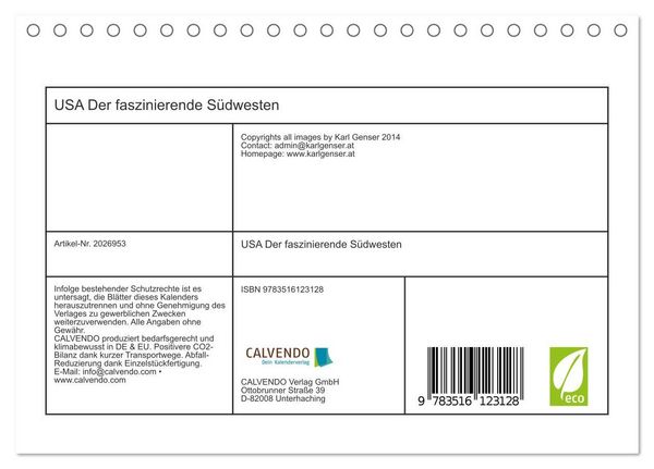 Produktbild: USA Der faszinierende S&uuml;dwesten (Tischkalender 2026 DIN A5 quer), CALVENDO Monatskalender