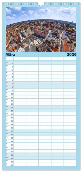 Produktbild: Familienplaner 2026 - Meine Heimat von oben - Luftbilder von Augsburg mit 5 Spalten (Wandkalender, 21 x 45 cm) CALVENDO