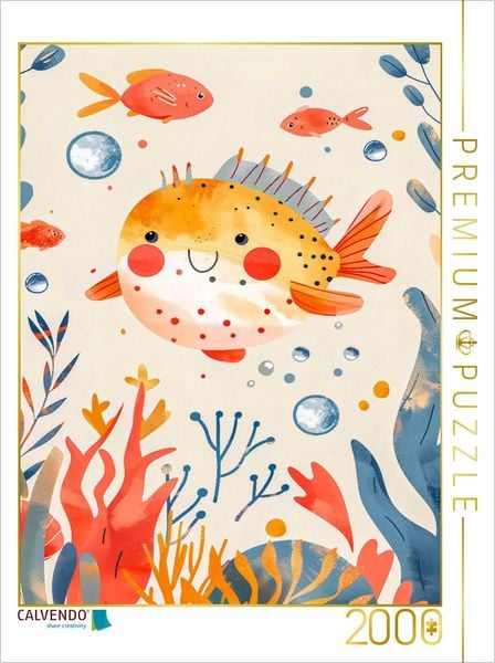 CALVENDO Puzzle Kugelfisch schwimmt im Meer. Wanddeko | 2000 Teile Lege-Größe 90x67cm Foto-Puzzle für glückliche Stunden