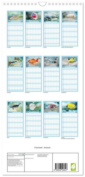 Produktbild: Familienplaner 2026 - Fischwelt - Artwork mit 5 Spalten (Wandkalender, 21 x 45 cm) CALVENDO