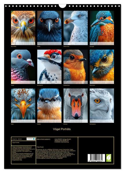 Produktbild: V&ouml;gel Portr&auml;ts (Wandkalender 2026 DIN A3 hoch), CALVENDO Monatskalender
