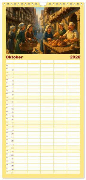 Produktbild: Familienplaner 2026 - Farbenfrohes Mittelalter mit 5 Spalten (Wandkalender, 21 x 45 cm) CALVENDO