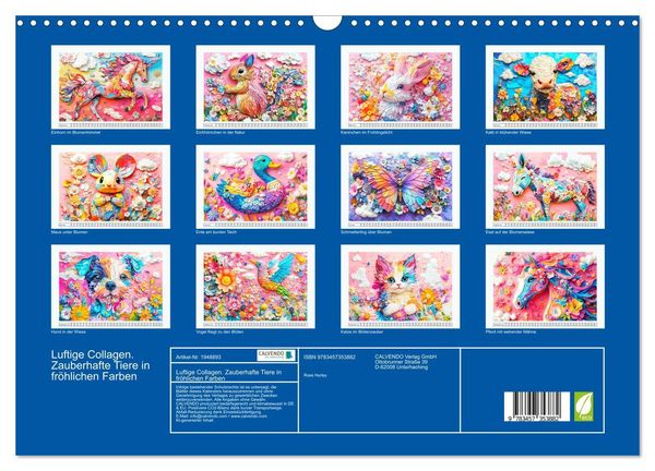 Produktbild: Luftige Collagen. Zauberhafte Tiere in fr&ouml;hlichen Farben (Wandkalender 2026 DIN A3 quer), CALVENDO Monatskalender