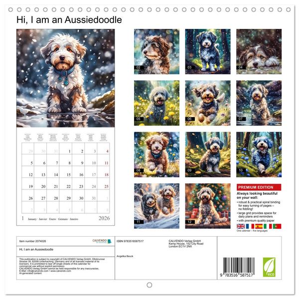 Produktbild: Hi, I am an Aussiedoodle (Wall Calendar 2026 12 &times; 12 Inch) CALVENDO 12 Month Wall Calendar