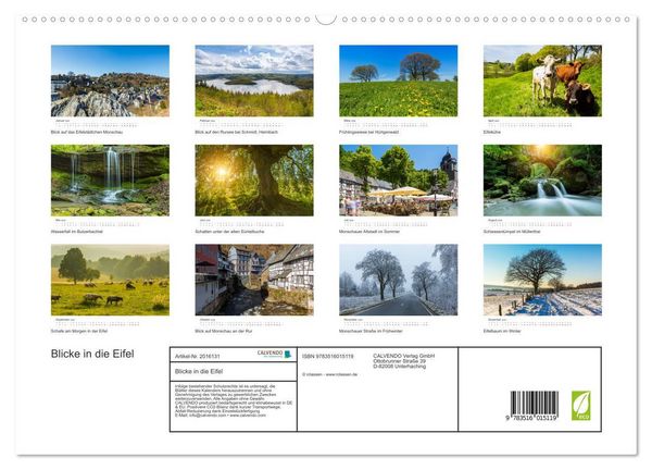 Produktbild: Blicke in die Eifel (hochwertiger Premium Wandkalender 2026 DIN A2 quer), Kunstdruck in Hochglanz