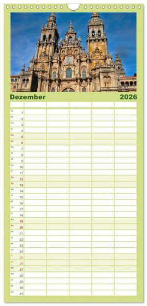 Produktbild: Familienplaner 2026 - Jakobsweg - pilgern auf dem Camino de Santiago mit 5 Spalten (Wandkalender, 21 x 45 cm) CALVENDO