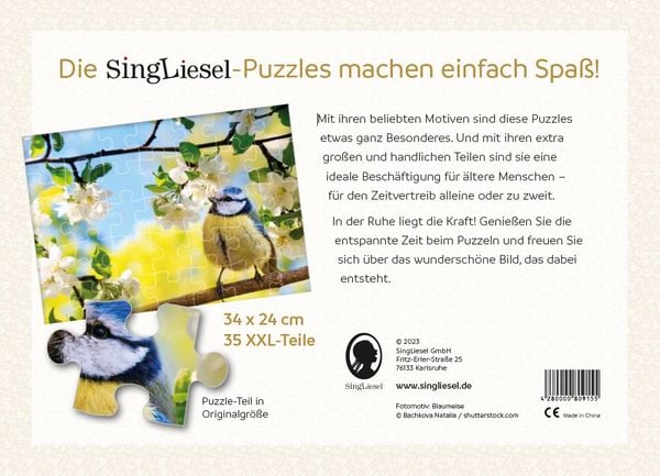 Produktbild: Demenz-Puzzle: Blaumeise im Fr&uuml;hling. Das Demenz-Puzzle-Spiel mit 35 Puzzle-Teilen im XXL-Format.