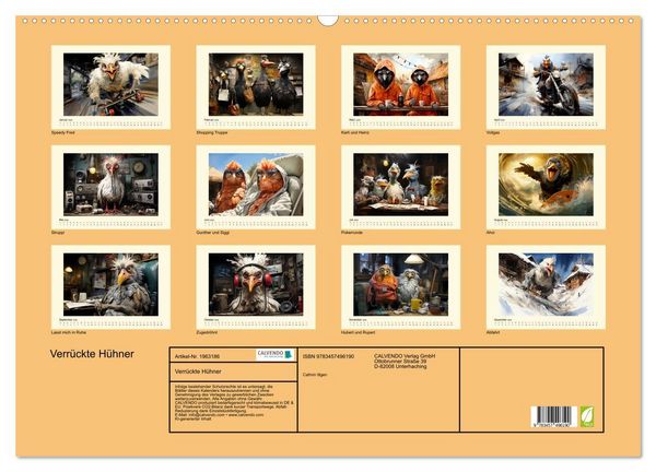 Produktbild: Verr&uuml;ckte H&uuml;hner (Wandkalender 2026 DIN A2 quer), CALVENDO Monatskalender