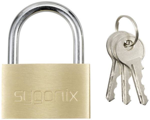 Produktbild: Sygonix SY-5045286 Vorh&auml;ngeschloss 49 mm teilweise gleichschlie&szlig;end Goldgelb Schl&uuml;sselschloss