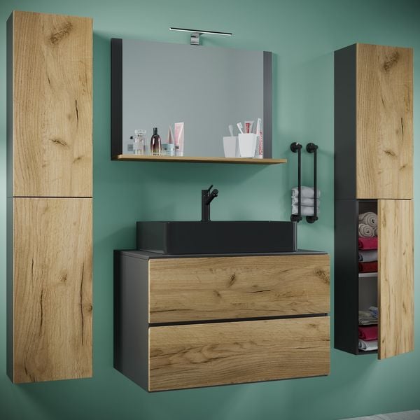Produktbild: 5-tlg Waschtisch Badm&ouml;bel 80cm Lendas XL Schublade