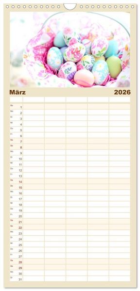 Produktbild: Familienplaner 2026 - Zartes Landhausflair. Erholung und Entspannung f&uuml;r die Seele mit 5 Spalten (Wandkalender, 21 x 45 cm) CALVENDO