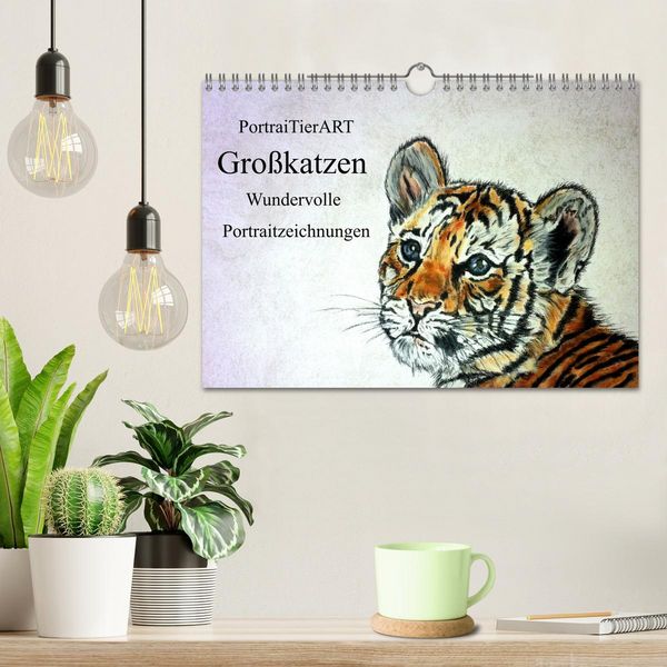 Produktbild: PortraiTierART Gro&szlig;katzen - Wundervolle Portraitzeichnungen (Wandkalender 2026 DIN A4 quer), CALVENDO Monatskalender