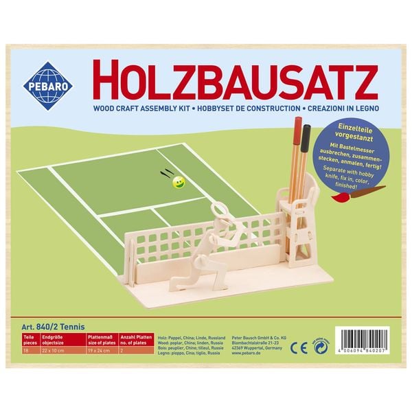 Produktbild: PEBARO 840/2 - Holzbausatz Stiftehalter Tennis, 18-teilig, Holzkonstruktion zum Zusammenstecken