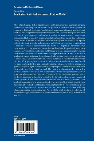 Produktbild: Equilibrium Statistical Mechanics of Lattice Models