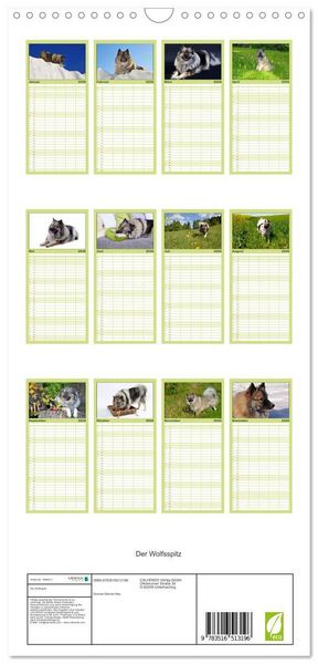 Produktbild: Familienplaner 2026 - Der Wolfsspitz mit 5 Spalten (Wandkalender, 21 x 45 cm) CALVENDO