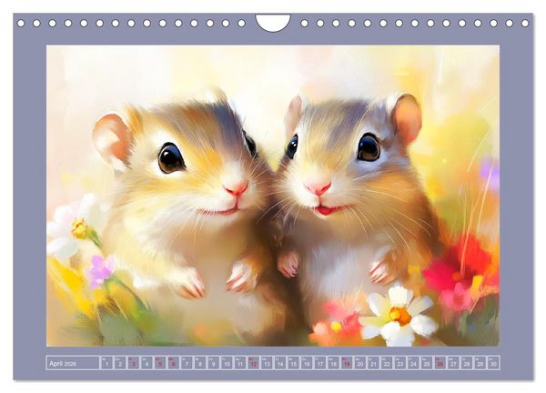 Produktbild: Nagergl&uuml;ck und Bl&uuml;tenzauber. Niedliche Tierchen im romantischen Stil (Wandkalender 2026 DIN A4 quer), CALVENDO Monatskalender