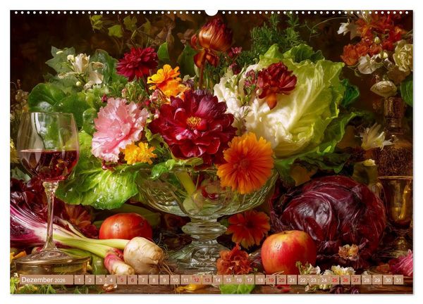 Produktbild: Bloom und Bite. KI mixt Blumen, Obst und Gem&uuml;se (Wandkalender 2026 DIN A2 quer), CALVENDO Monatskalender