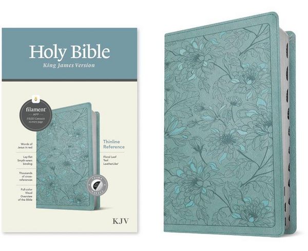 Produktbild: KJV Thinline Reference Bible, Filament Enabled (Leatherlike, Floral Leaf Teal, Indexed, Red Letter)