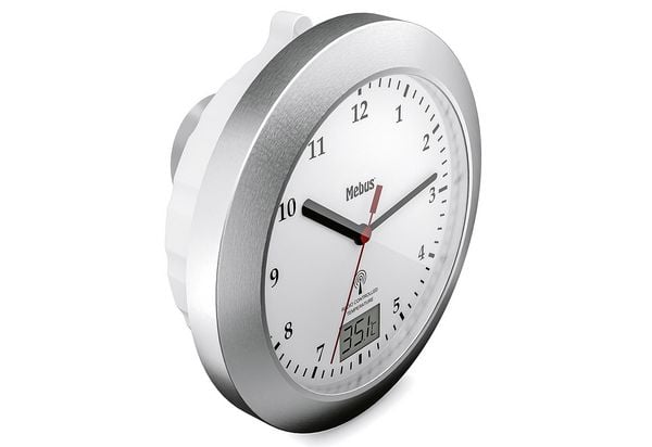 Produktbild: Mebus 41124 Funk Wanduhr 17cm x 60mm Silber Badezimmer-/Feuchtraum geeignet