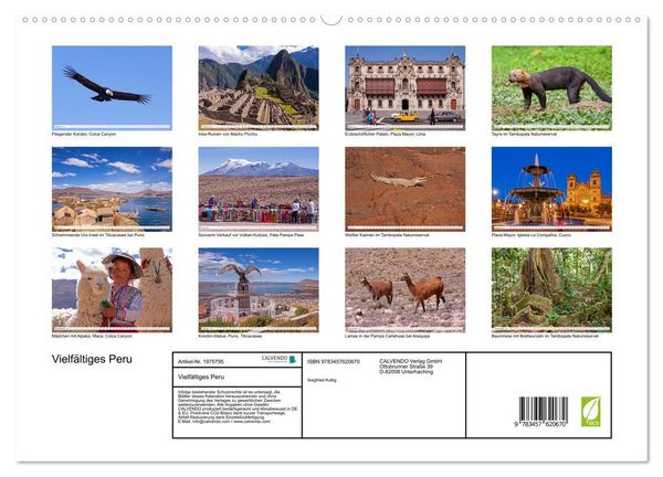 Produktbild: Vielf&auml;ltiges Peru (Wandkalender 2026 DIN A2 quer), CALVENDO Monatskalender