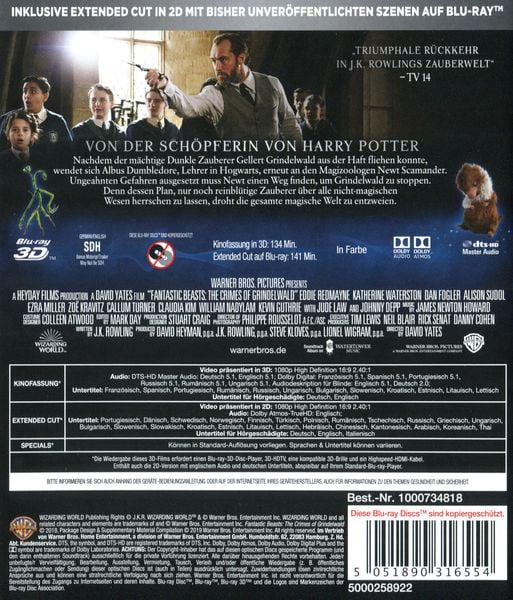 Produktbild: Phantastische Tierwesen: Grindelwalds Verbrechen  ( Blu-ray 3D)